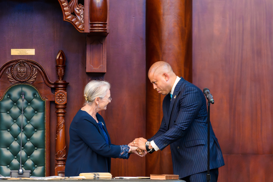 Premier Andre Ebanks Congratulated By Governor Owen At Swearing-In