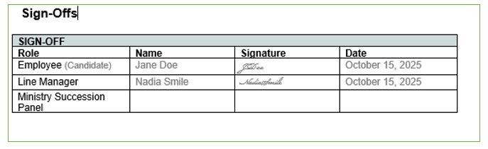 Development plan sign-off