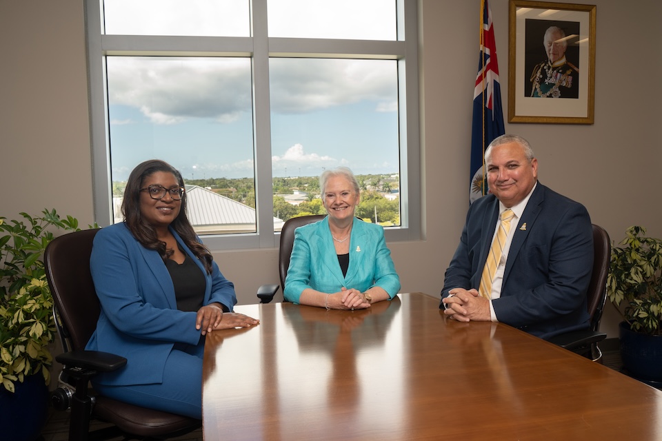 (L-R) Deputy Governor Designate Gloria McFied-Nixon with HE The Governor Jane Owen and DG Franz Manderson