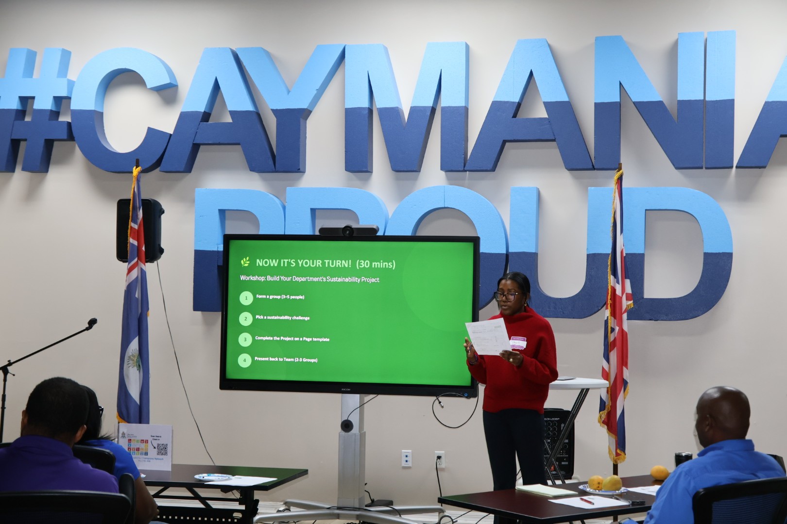 Sami-Lynne presenting her groups Project on a Page