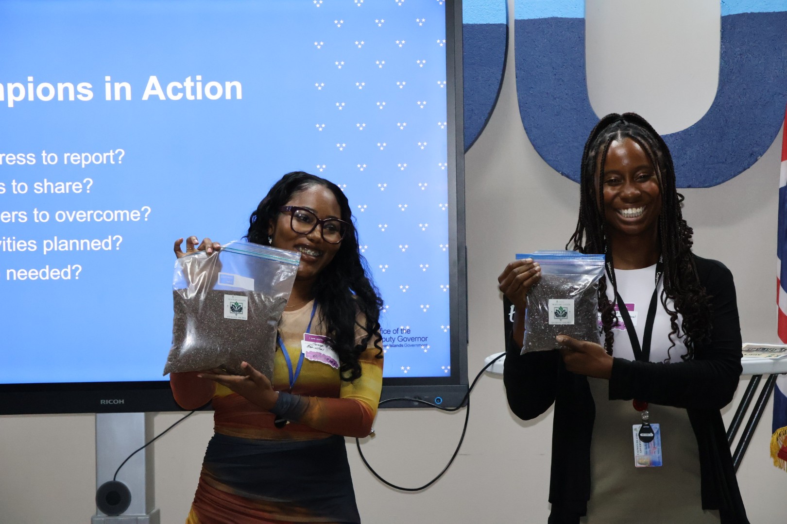 Sustainability Champions Olukemi James and Alyssa Archer-Cooper sharing their Miracle Mix initiative.